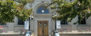 Front of the Hornell Public Library during spring time.