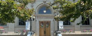 Front of the Hornell Public Library during spring time.